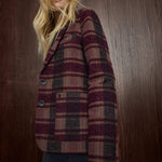MOS MOSH Manja Comi oversized blazer in burgundy and pink check, side view