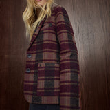 MOS MOSH Manja Comi oversized blazer in burgundy and pink check, side view