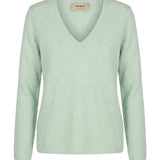 MOS MOSH Mape Sophia light V-neck jumper in Frosty Green, front view