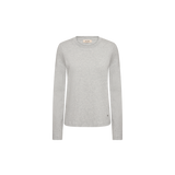 MOS MOSH Millie long-sleeve tee in grey melange with a round neck, front view