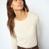 MOS MOSH Bouch crew-neck sweater in ecru – close-up on the model