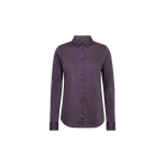 MOS MOSH Tina fitted shirt in Sweet Grape with a classic collar and satin-like drape, front view