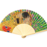 Gustav Klimt Hand Fan – The Kiss — bamboo folding fan with printed fabric, unfolded, with gift box