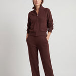 Nuage Cashmere Bomber – Chocolate – worn by a model