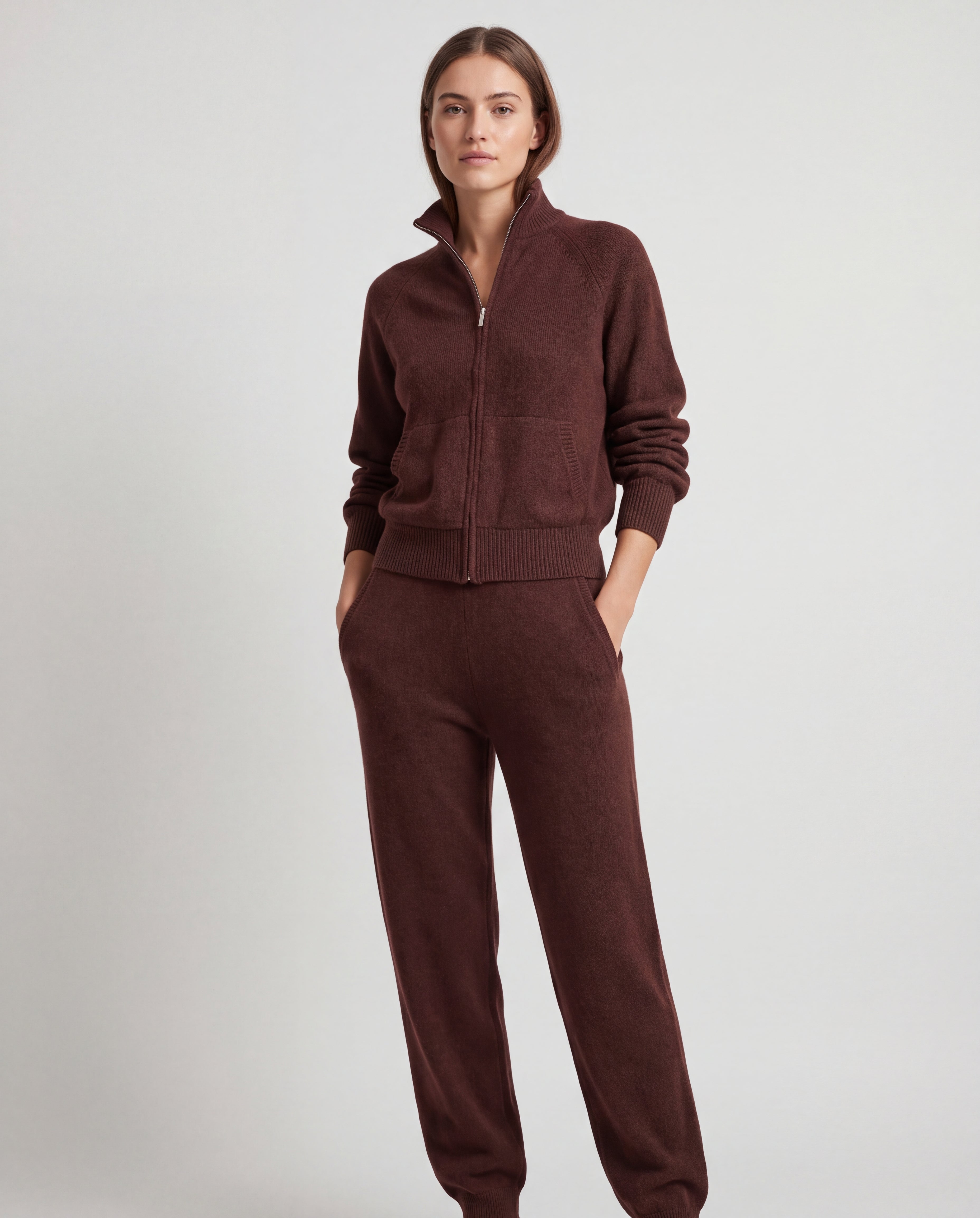 Nuage Cashmere Joggers – Chocolate – worn by a model
