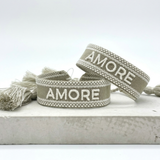 AMORE Statement Woven Bracelet — Khaki by Parsley & Pepper — handwoven embroidered bracelet, front view