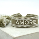 AMORE Statement Woven Bracelet — Khaki by Parsley & Pepper — handwoven embroidered bracelet, view 2