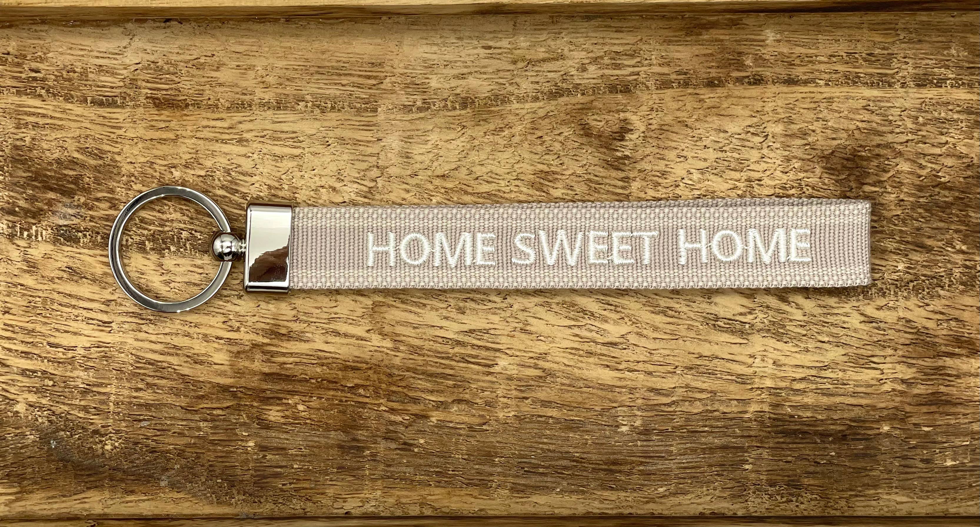 Home Sweet Home Woven Keychain - Light Taupe by Parsley & Pepper — handwoven embroidered keychain, view 2