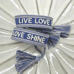 LIVE LOVE SHINE Statement Woven Bracelet — Cornflower Blue by Parsley & Pepper — handwoven embroidered bracelet, view 2