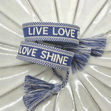 LIVE LOVE SHINE Statement Woven Bracelet — Cornflower Blue by Parsley & Pepper — handwoven embroidered bracelet, view 2