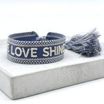 LIVE LOVE SHINE Statement Woven Bracelet — Cornflower Blue by Parsley & Pepper — handwoven embroidered bracelet, view 3