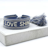 LIVE LOVE SHINE Statement Woven Bracelet — Cornflower Blue by Parsley & Pepper — handwoven embroidered bracelet, view 3