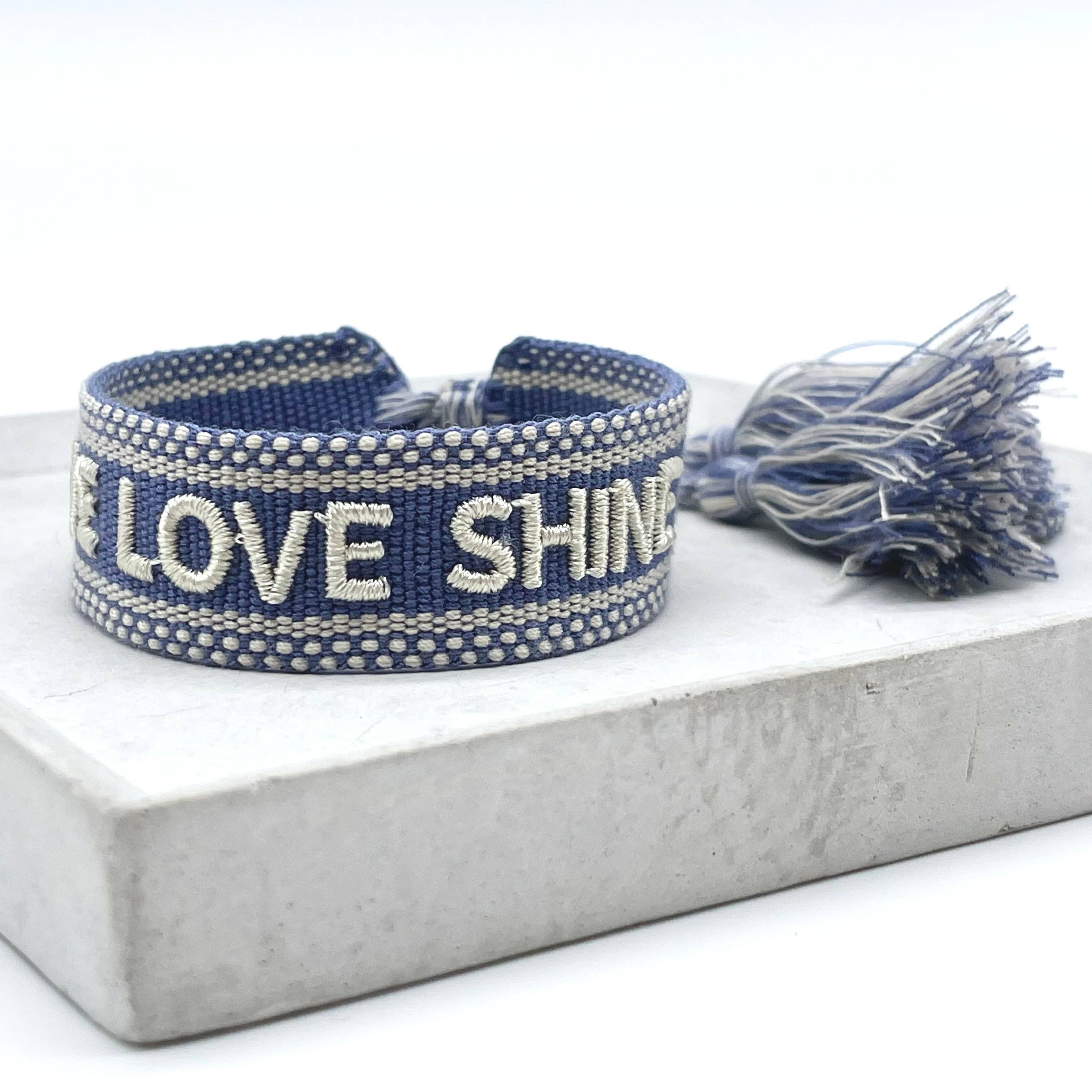LIVE LOVE SHINE Statement Woven Bracelet — Cornflower Blue by Parsley & Pepper — handwoven embroidered bracelet, view 3