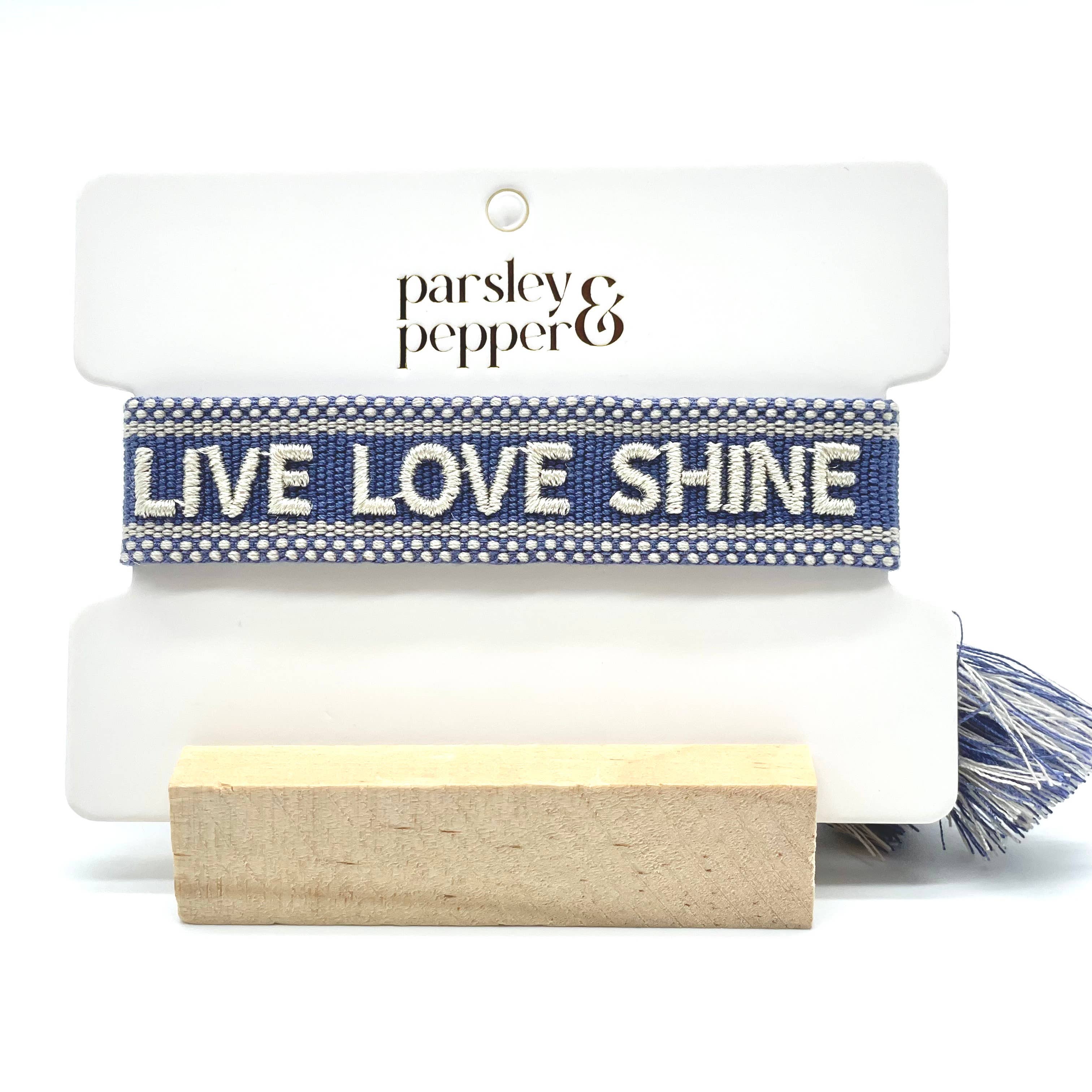 LIVE LOVE SHINE Statement Woven Bracelet — Cornflower Blue by Parsley & Pepper — handwoven embroidered bracelet, view 4