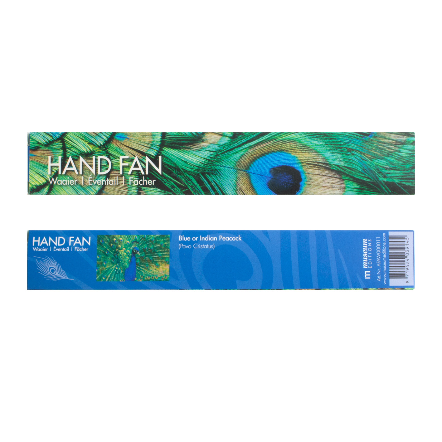 Peacock Feathers Hand Fan — bamboo folding fan with printed fabric, view 2