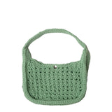 Riviera Lili crocheted cotton shoulder bag in sage green, front view on white background — Atelier Bagatelle