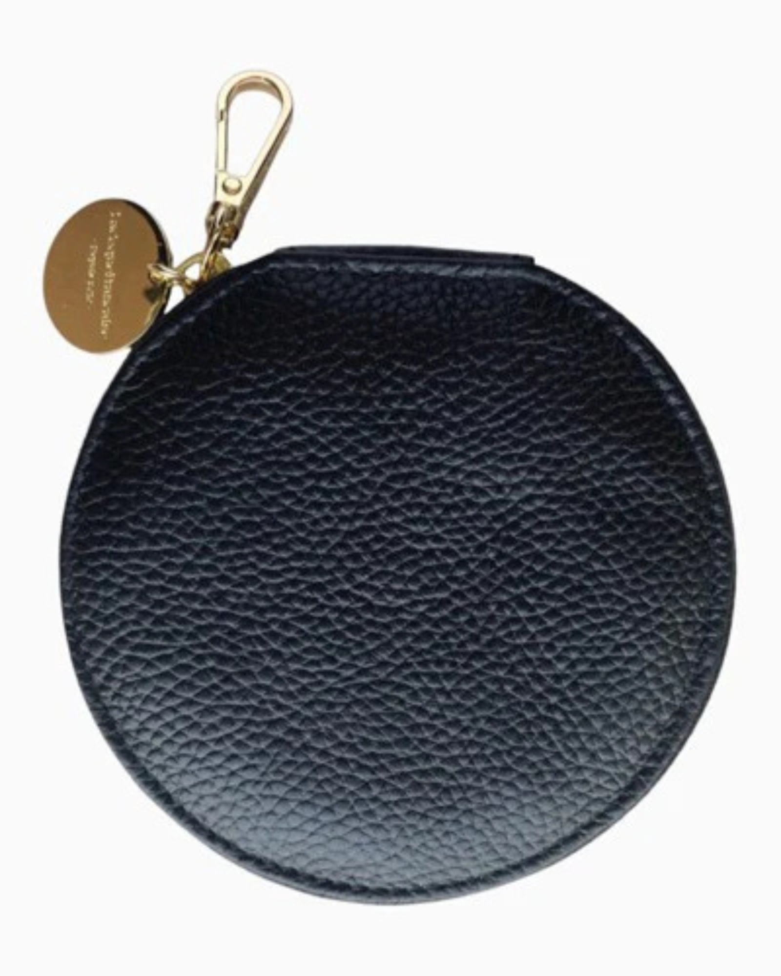Round Clip-On Wallet Black Vegan Leather compact mini wallet with clip
