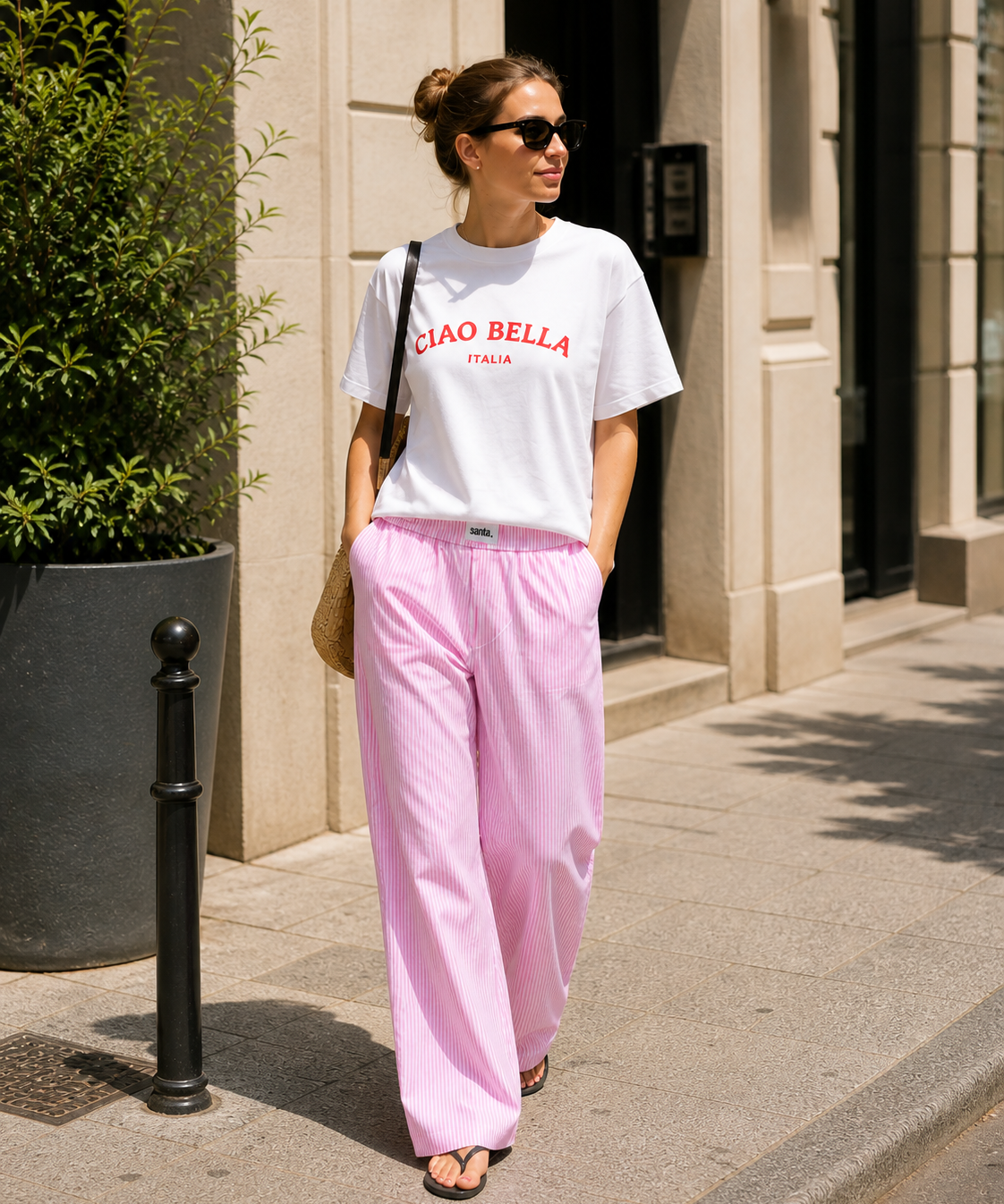 SANDIA Candy-Striped Cotton Wide-Leg Pants