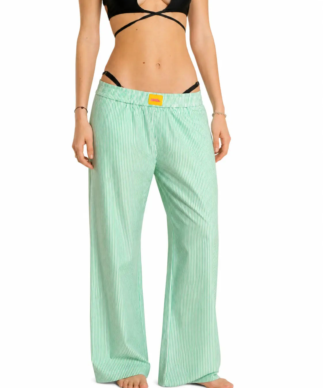 SANDIA Green Striped Cotton Wide-Leg Pants – view 2