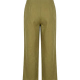Van Palma Lune wide-leg linen trousers in olive green, back view