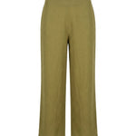 Van Palma Lune wide-leg linen trousers in olive green, front view