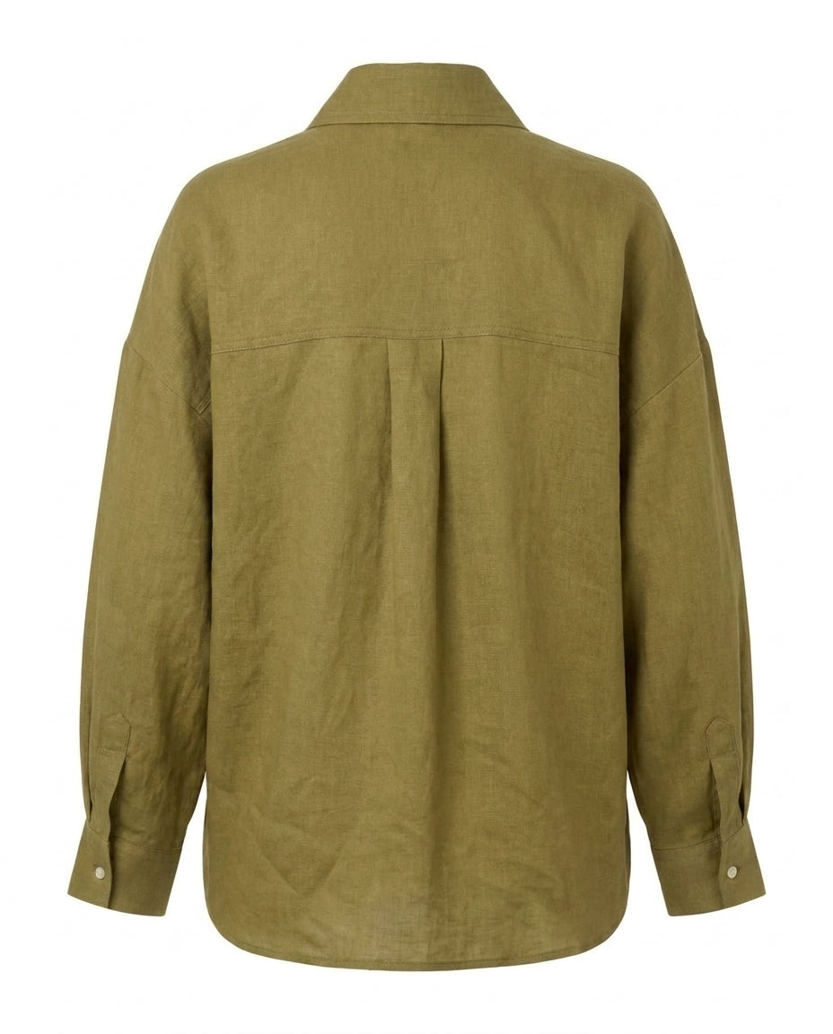 Oversized Linen Shirt – Olive Green – view 2