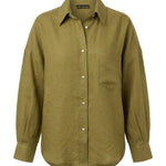 Oversized Linen Shirt – Olive Green – front view