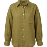 Oversized Linen Shirt – Olive Green – front view