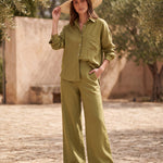Oversized Linen Shirt – Olive Green – view 3