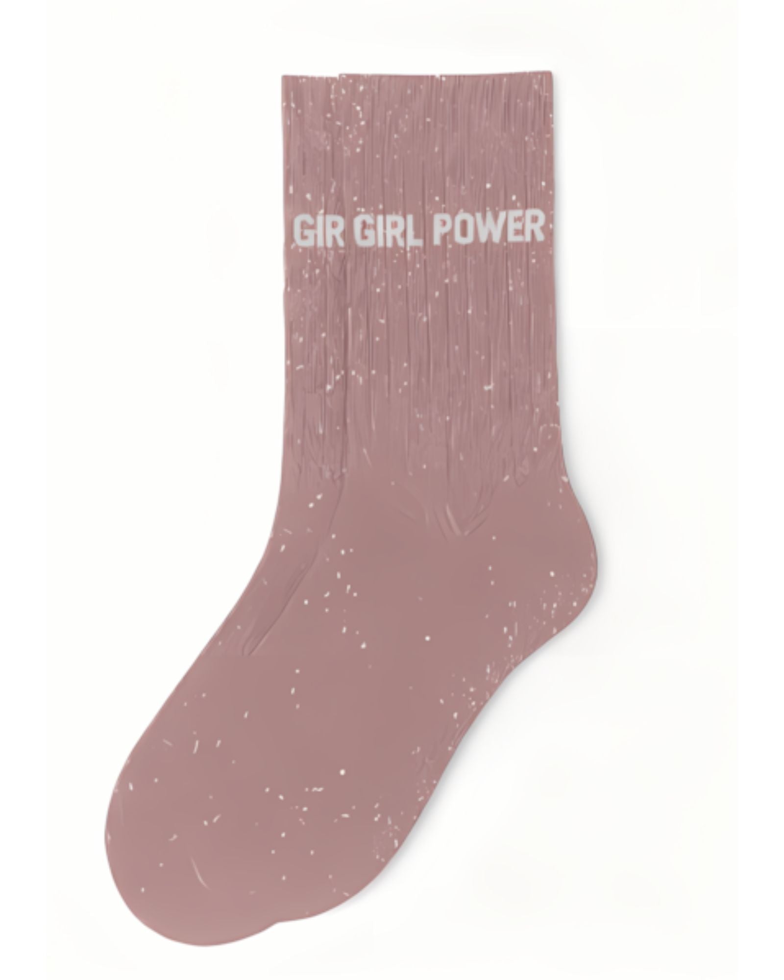 Side profile view of the rose gold glitter sock showing the comfortable elasticated ankle and the clean white GIRL POWER wording detail.
