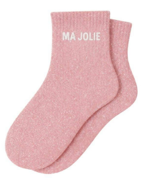 "Ma Jolie" Message Glitter Short Socks - Pink