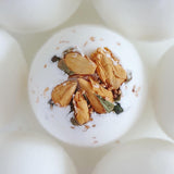 Relief Bath Bomb with lemongrass and sandalwood, all natural bath bomb, handmade and decorated with dried rose buds.