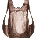 ARSAYO vegan leather backpack in bronze metallic finish, front view.