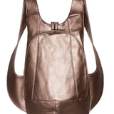 ARSAYO vegan leather backpack in bronze metallic finish, front view.