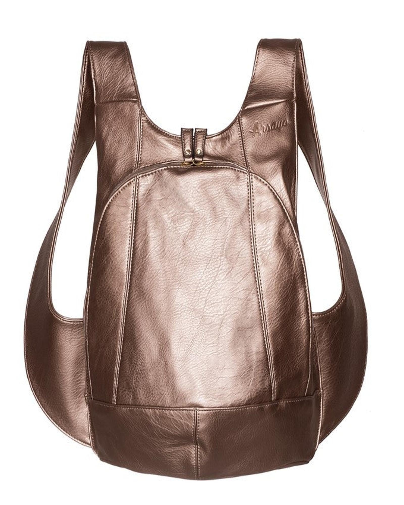 ARSAYO Original vegan backpack in bronze metallic PU, front view