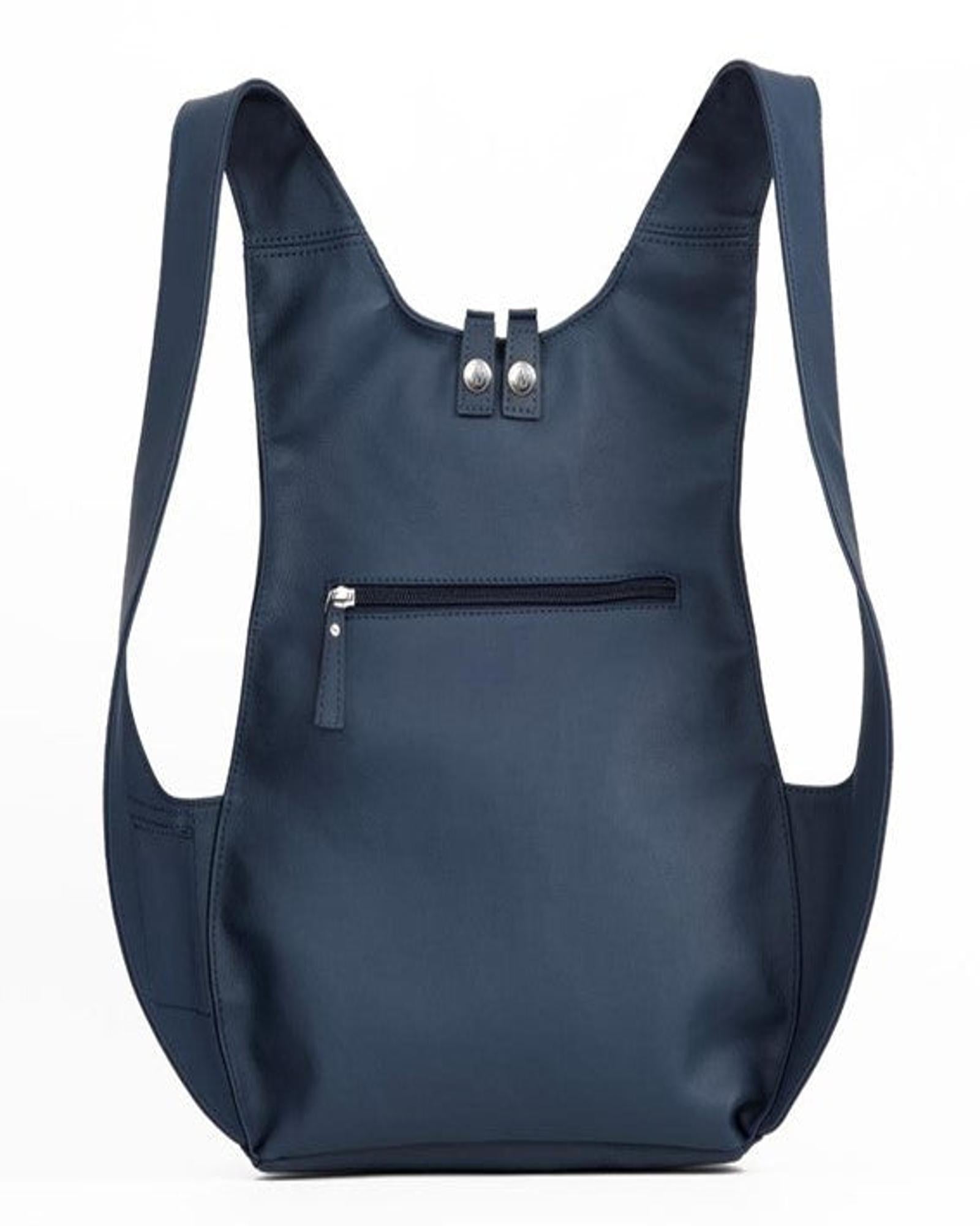 ARSAYO Mela backpack in storm blue AppleSkin with patented secure closure, another view