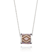 AZUNI - Aztec Totem Barrel Silver Necklace in Sunset