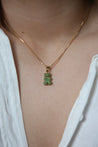 CRYSTAL HAZE - Pave Encrusted Nostalgia Bear Pendant | Green Emerald