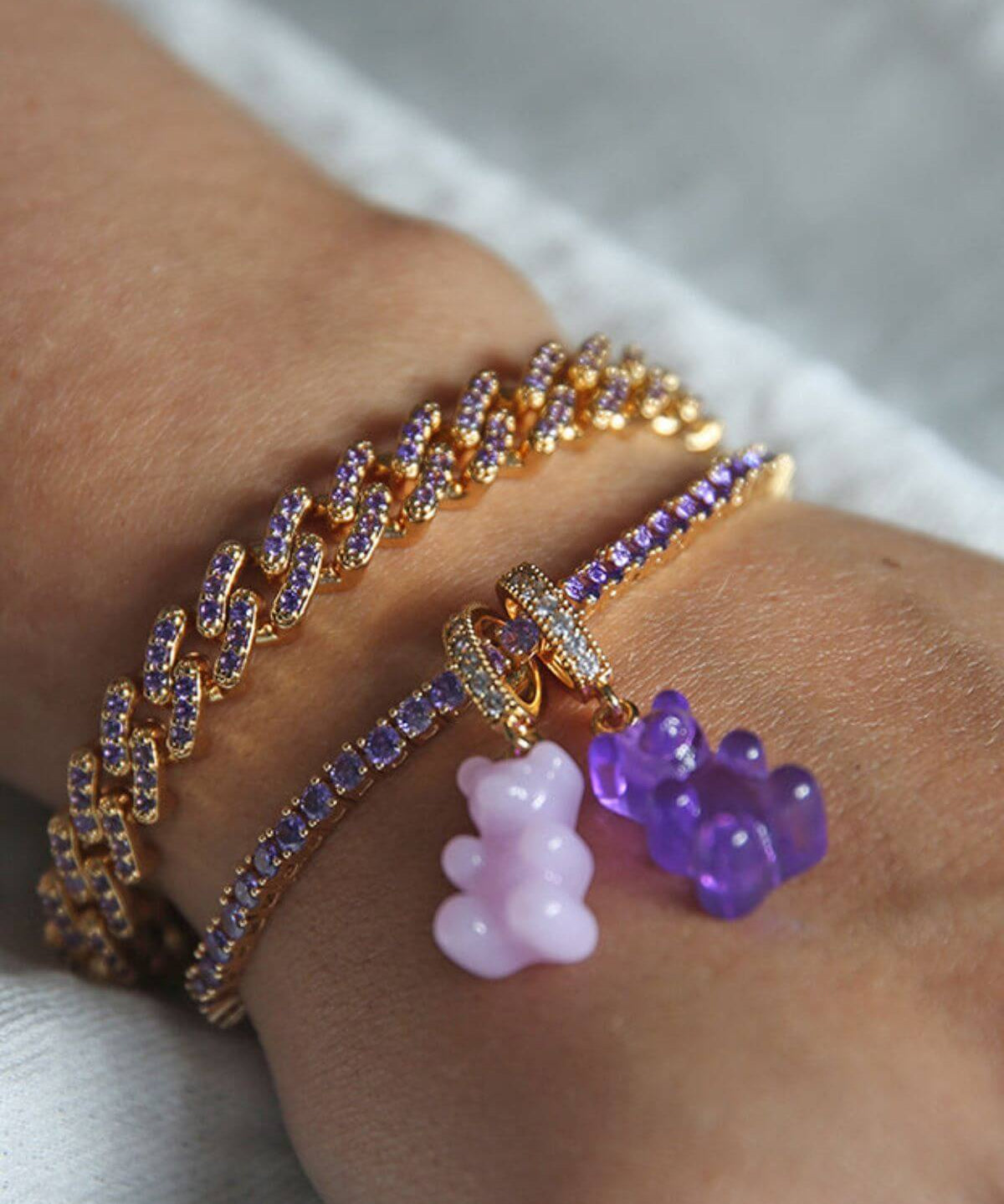 CRYSTAL HAZE - Pave Nostalgia Bear Pendant | Purple