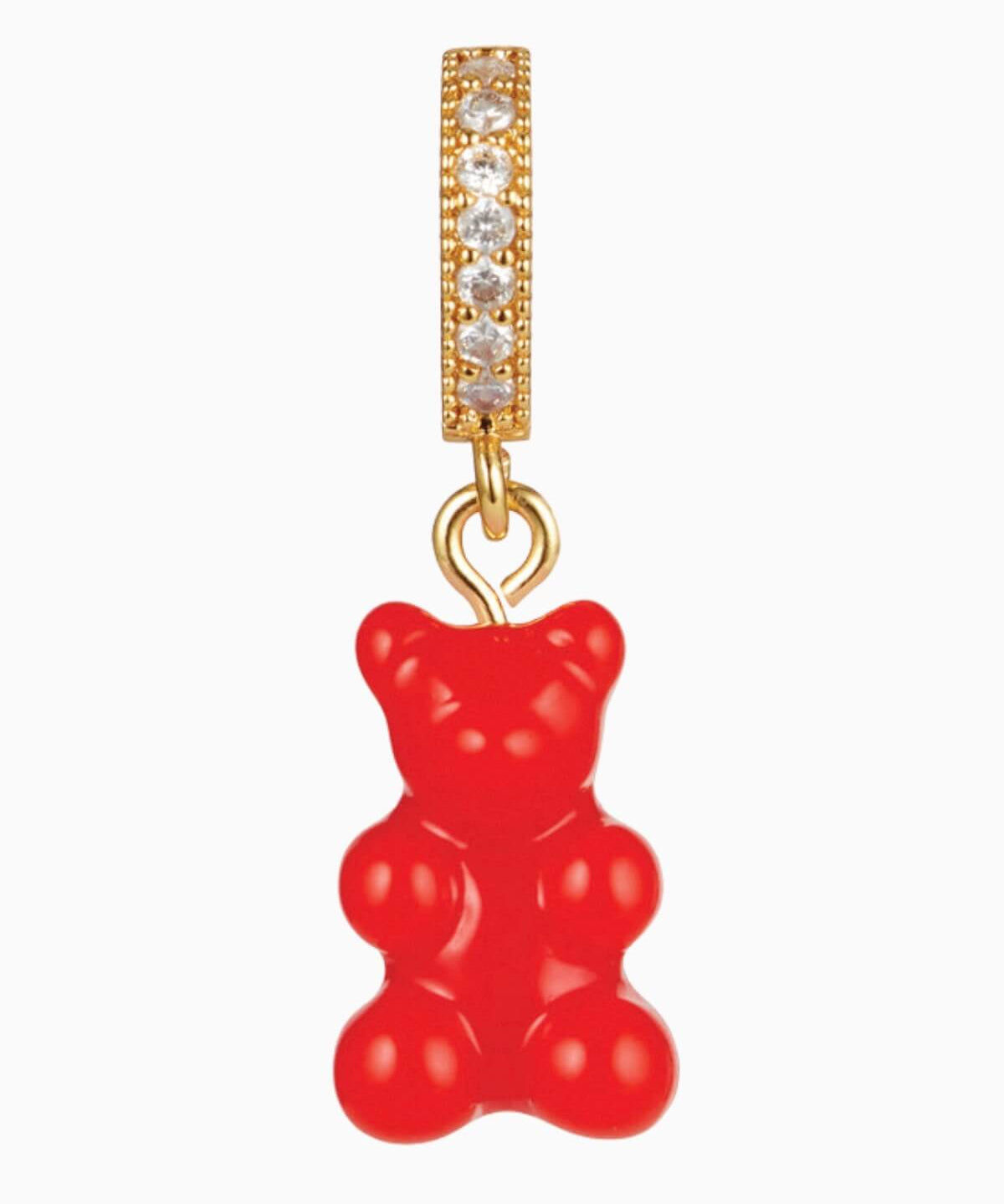 Crystal Haze Pavé Nostalgia Bear pendant in red resin on a gold pavé bail, shown on a white background