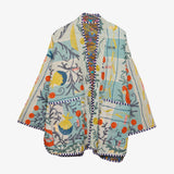 A white and blue Women's Jacket decorated with colorful suzani embroidery