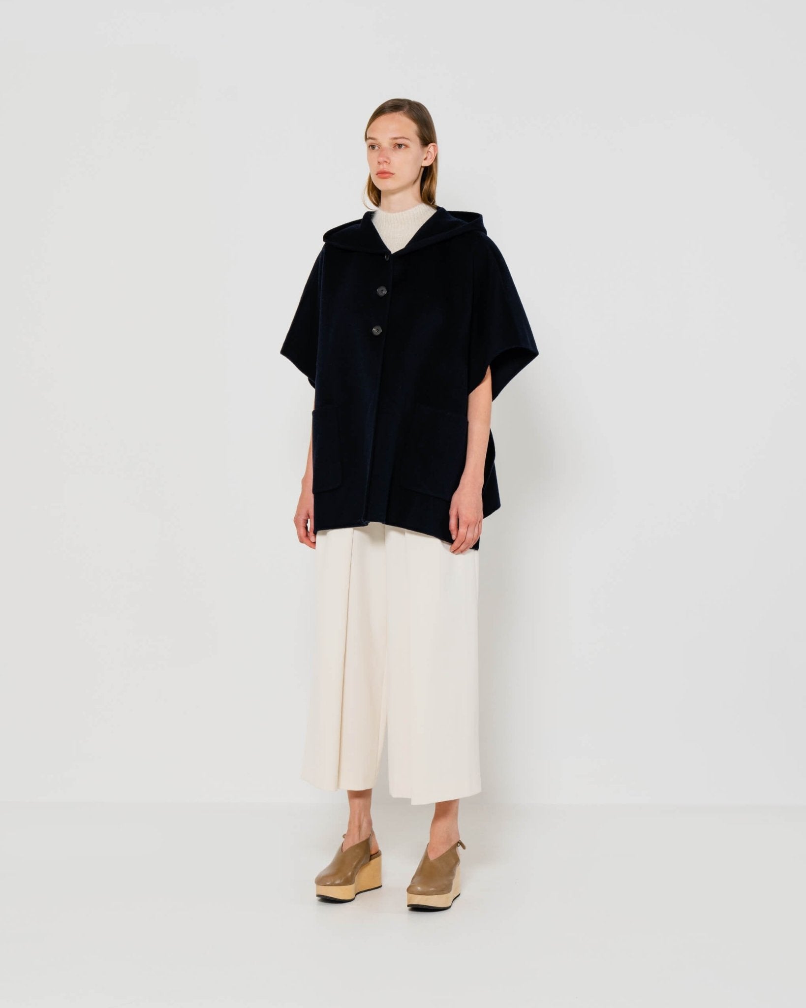 EMIN + PAUL - Cashmere Cape with Hood | Navy Blue