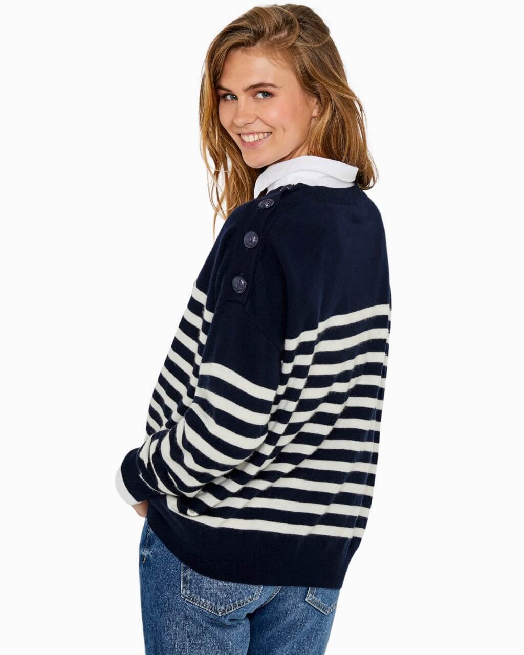 FIVE JEANS - Striped Cashmere Sweater | Navy Blue