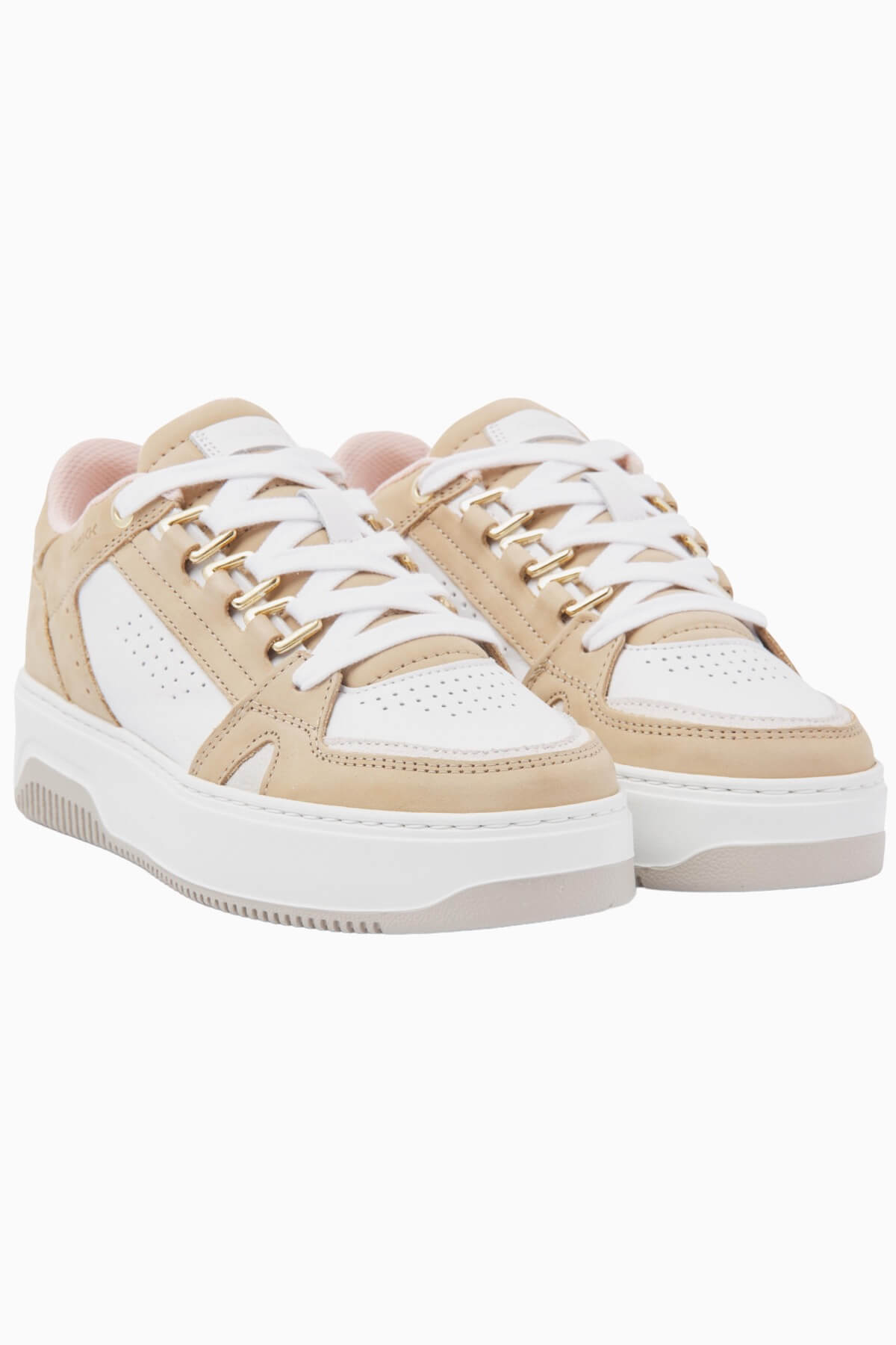 Pair of Nubikk Buxton Basket sand sneakers shown from the front on a white background.