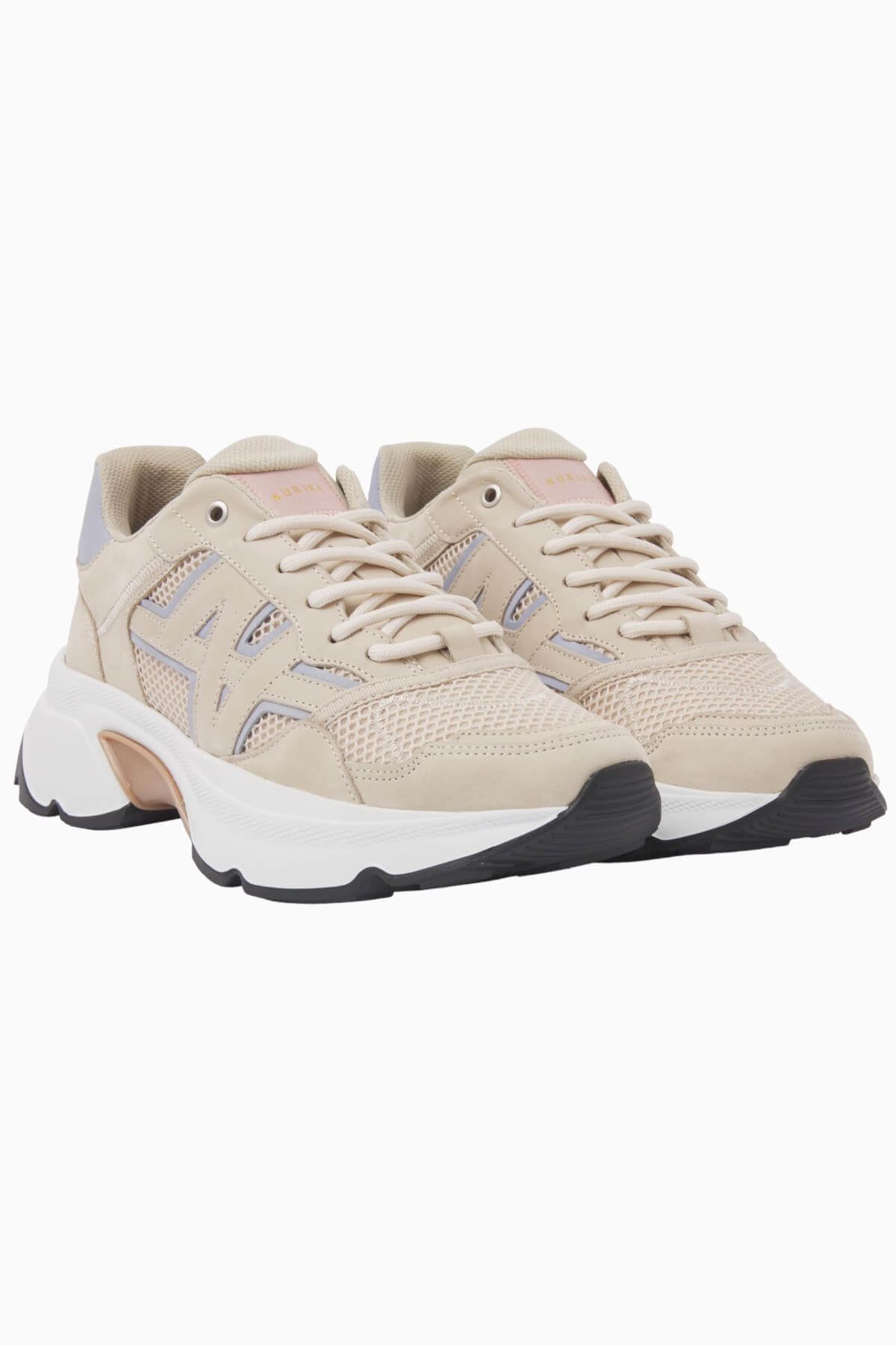 Nubikk Ross Trek beige sneaker at a front angle, showing the mesh upper and geometric N stitching.
