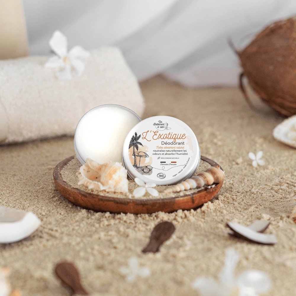 Exotic solid deodorant with natural coconut fragrance in eco-friendly packaging